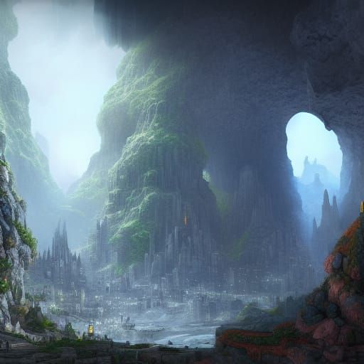 city in a cave system AI Generated Artwork NightCafe Creator