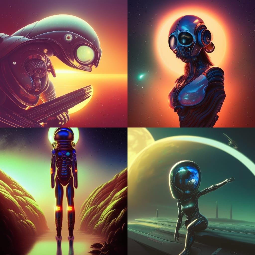 Futuristic astronaut, spaceship, alien, synthwave painting, ...