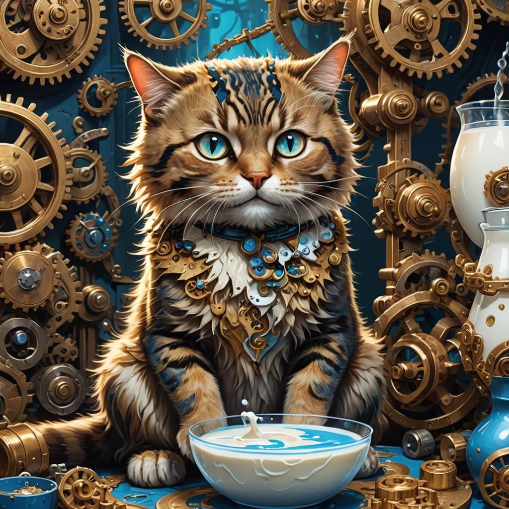 Mischievous Cat in Clockwork Fantasy Concept Art