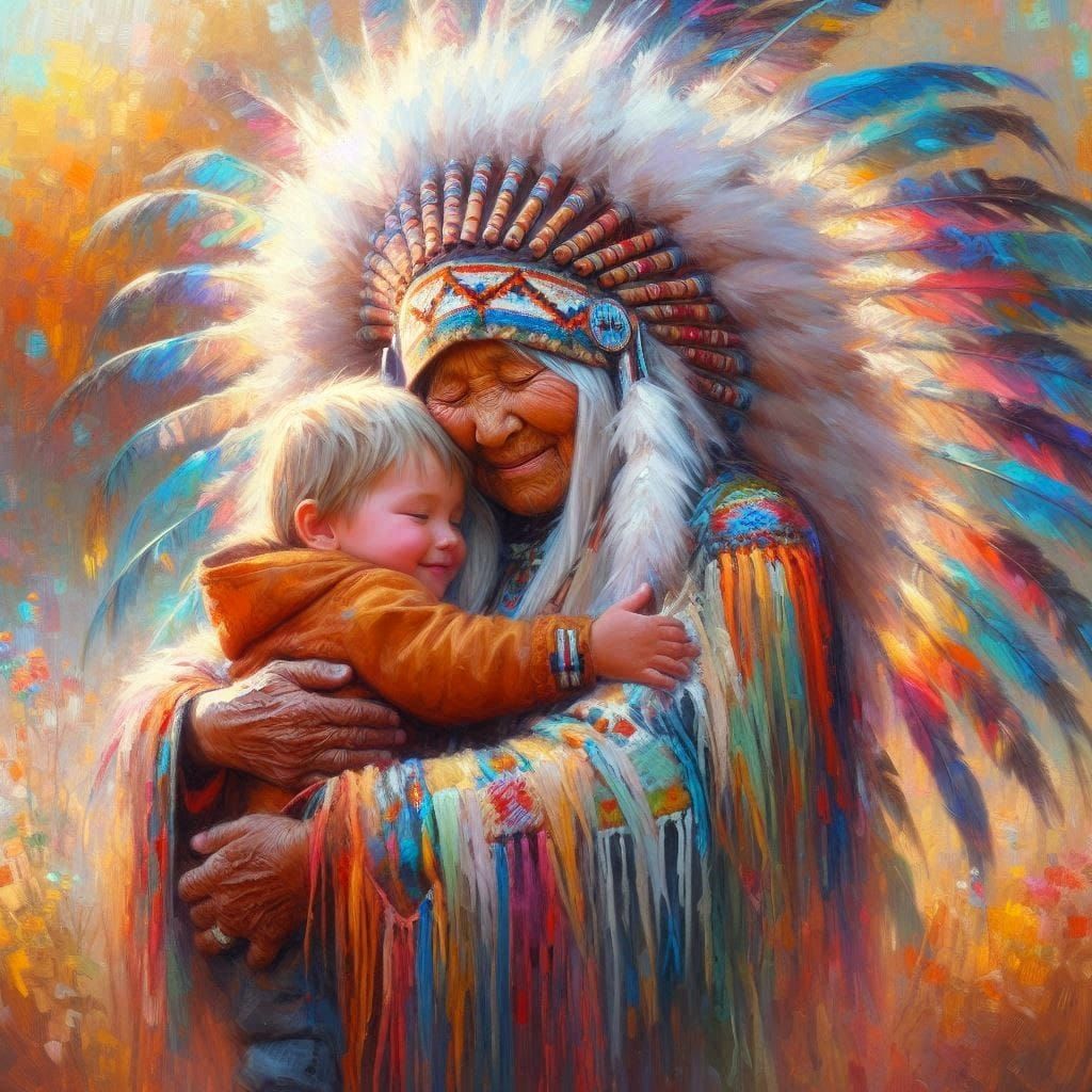 Sioux grandmother with her grandson