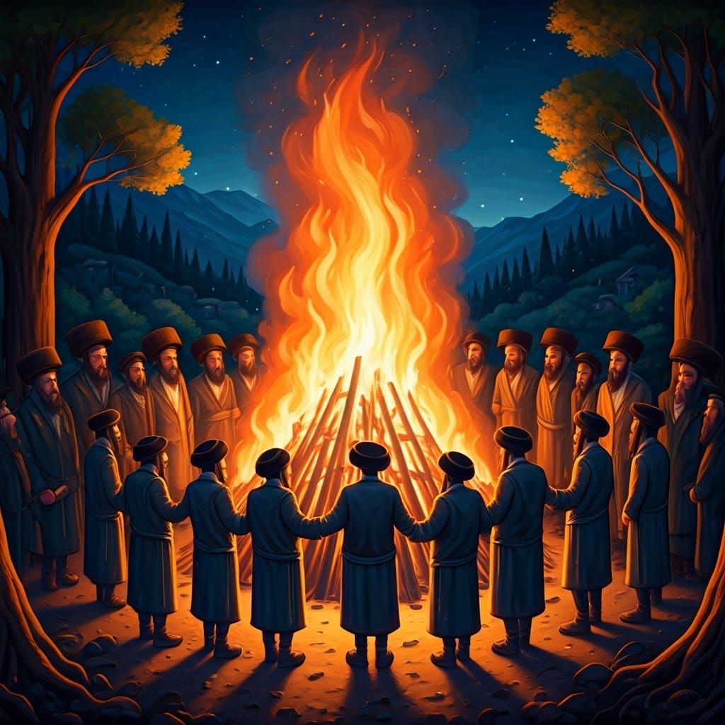 Lag BaOmer Bonfire Celebration in Artistic Style