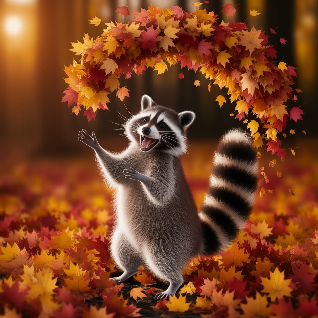 Cute Animals Playing in Autumn Leaves  by @NUAT