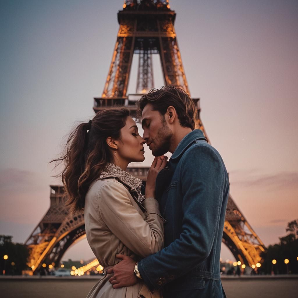A young couple kissing in a European city