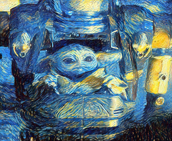 star wars starry night grogu mech