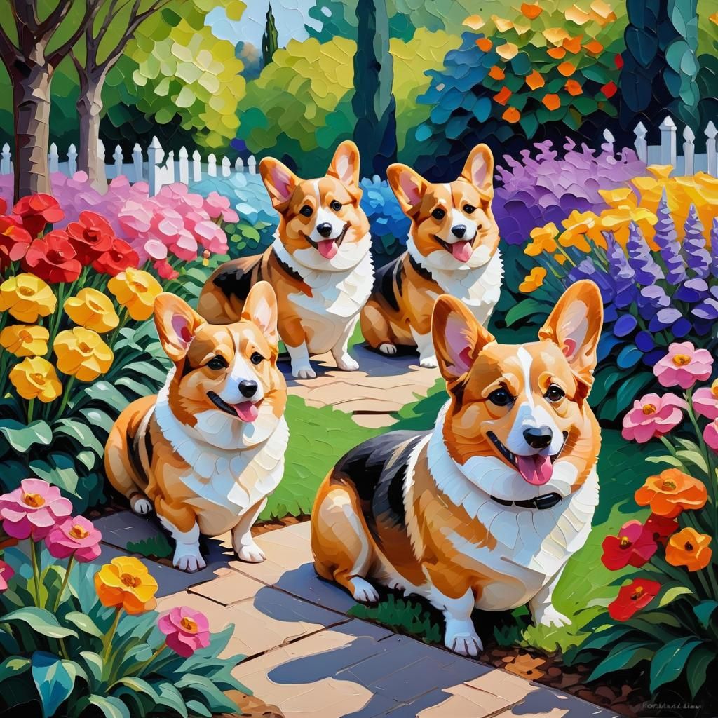 Corgis in garden - AI Generated Artwork - NightCafe Creator