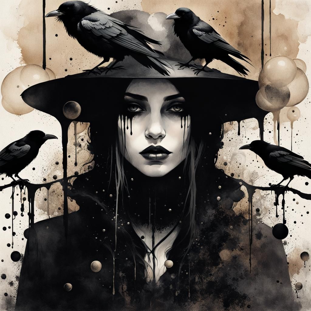 emo girls with a raven surrounded by bubbles 78 AI Generated Artwork