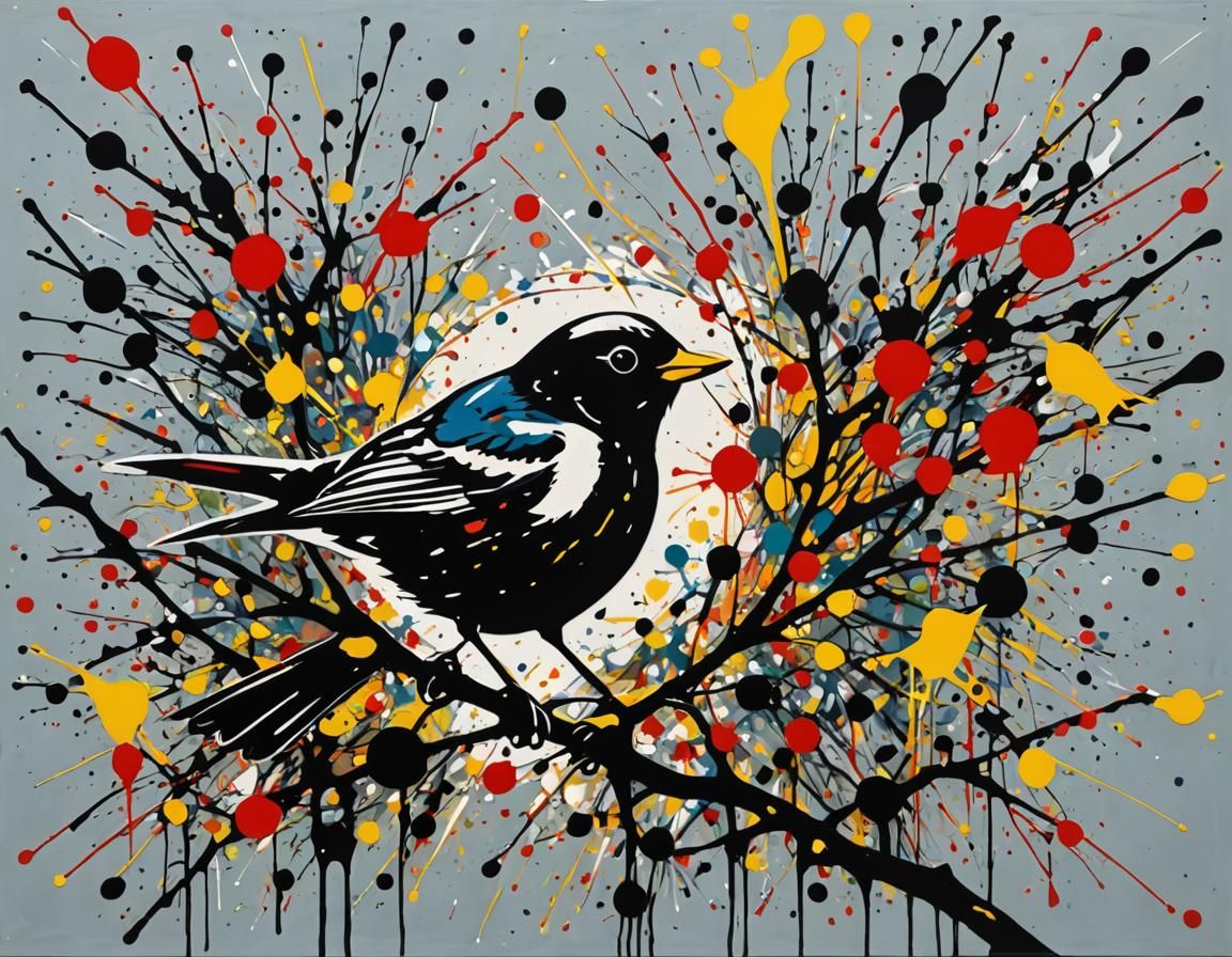Bird at rest splatter art  by @fiercebearart
