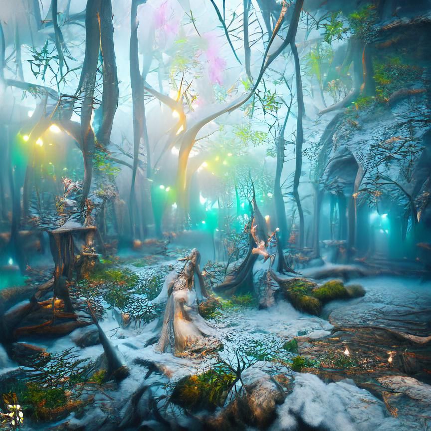 Misty elven fairy forest; beautifully lit; Ferdinand Knab; 8...
