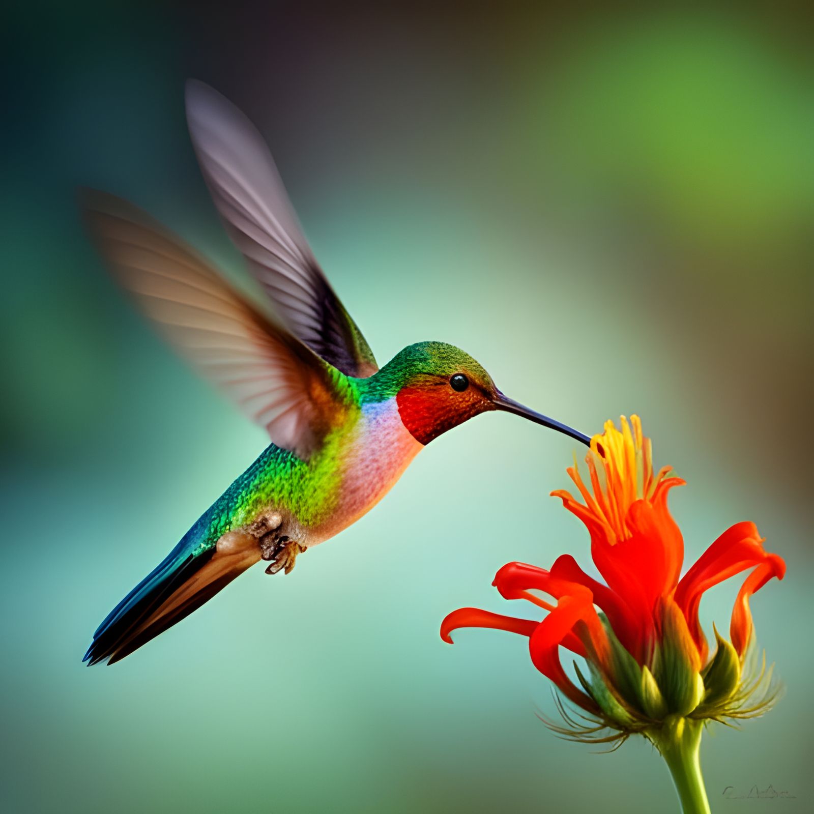 Magical Hummingbird feeding on alien flower, b - AI Generated Artwork ...