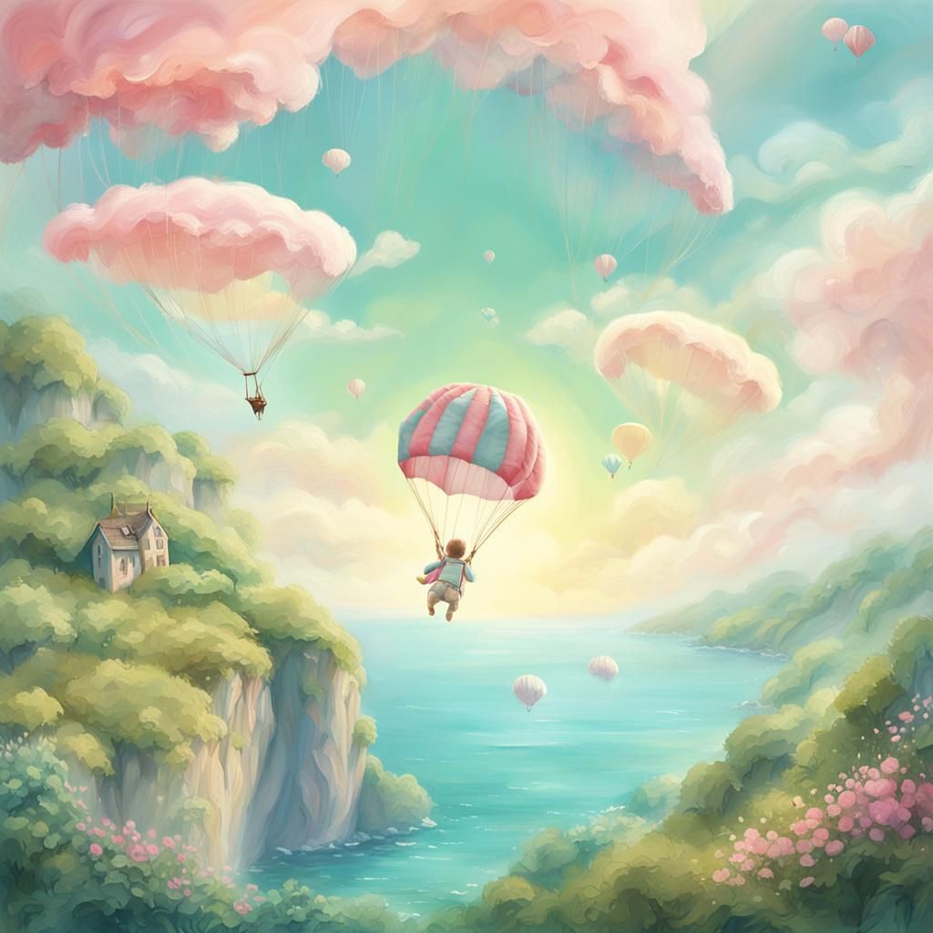 Baby Parachuting in Whimsical Digital Art