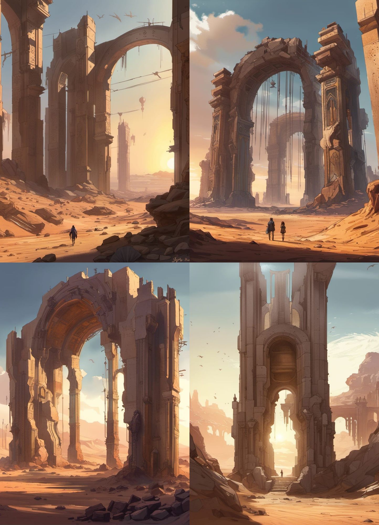 Futuristic Portal Ruins Pillars And Arches Desert Sunset Landscape   NaOeNm2xls9sw7Ne1YBl  Grid 