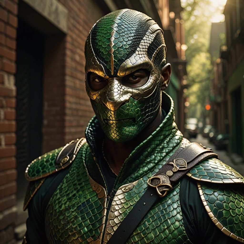 African Assassin in Python Costume: Hyperrealistic... - AI Art