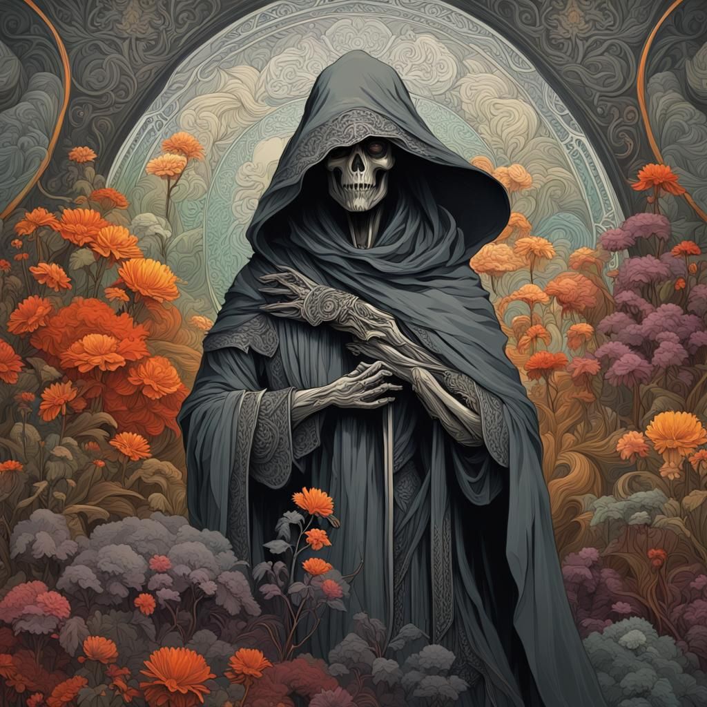 Mother Nature and Grim Reaper Portrait in Art Nouveau Style