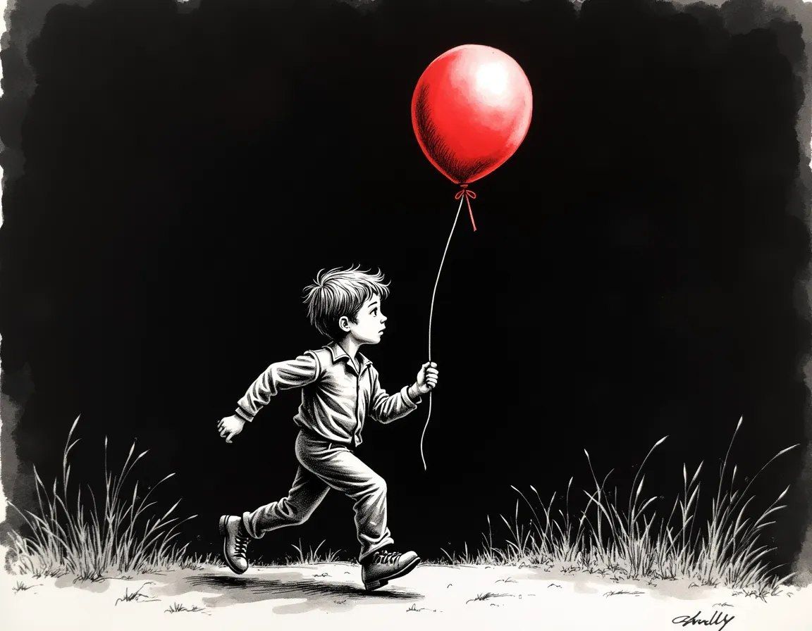 A boy and a red balloon