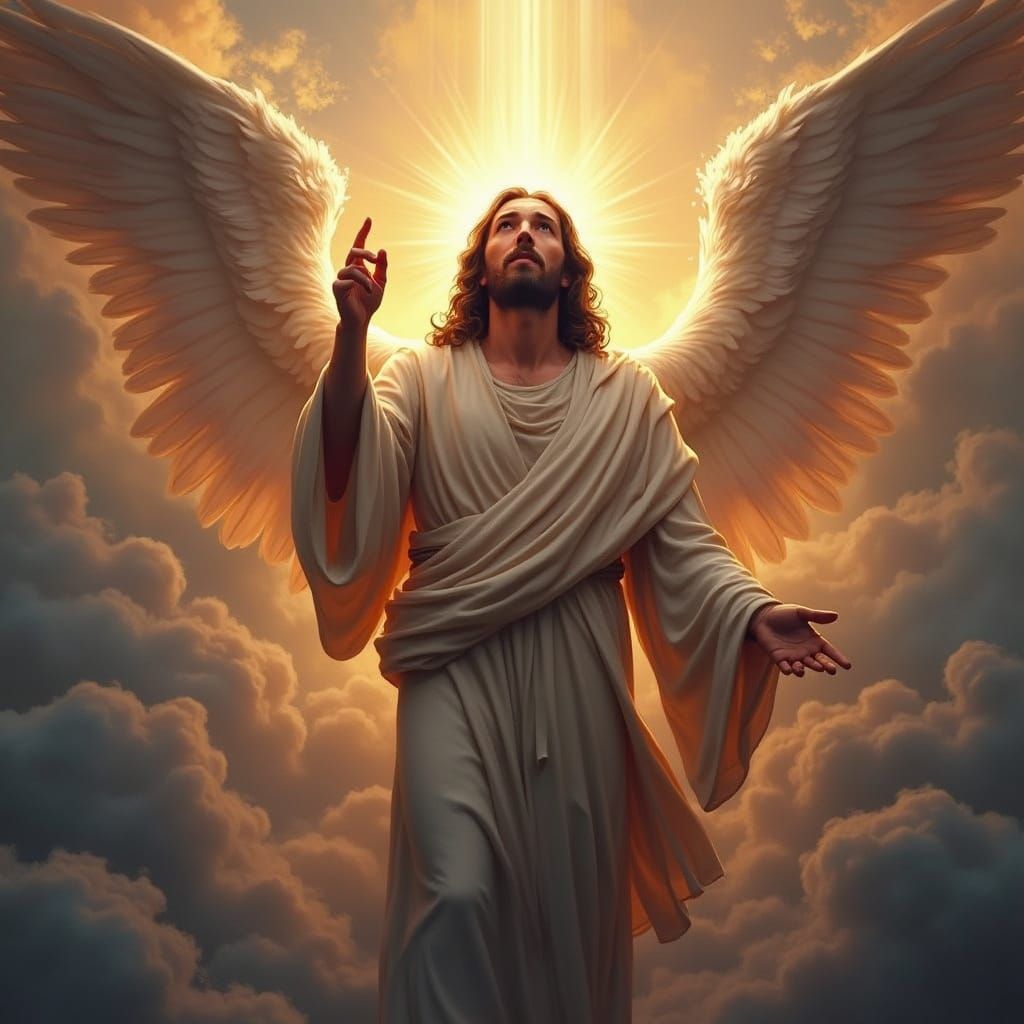 Jesus Christ in Divine Radiance, Flanked by Beautiful Angels...