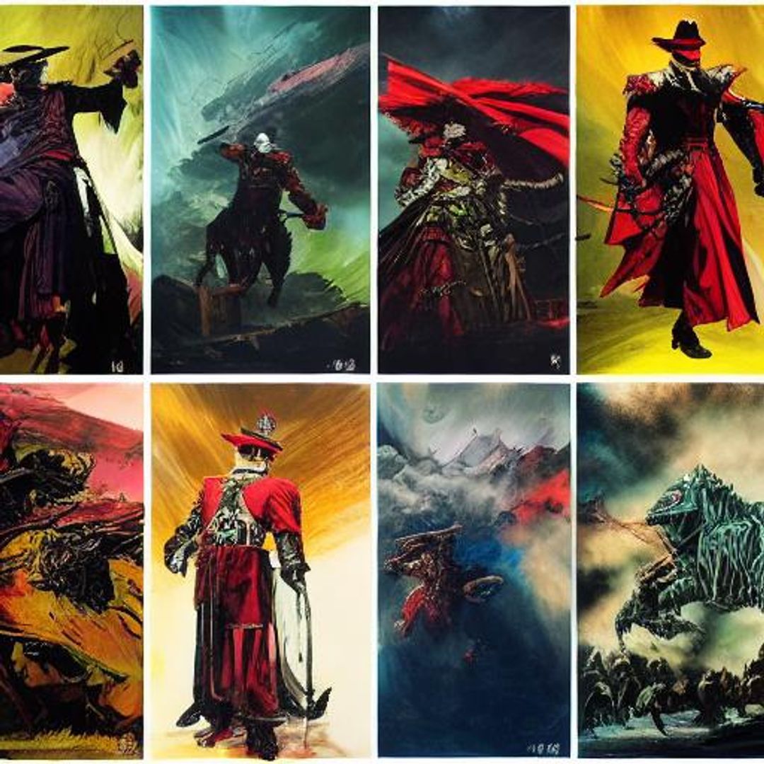 Matador, cape, charging bull, haunted ziggurat, alcohol ink, expressive ...