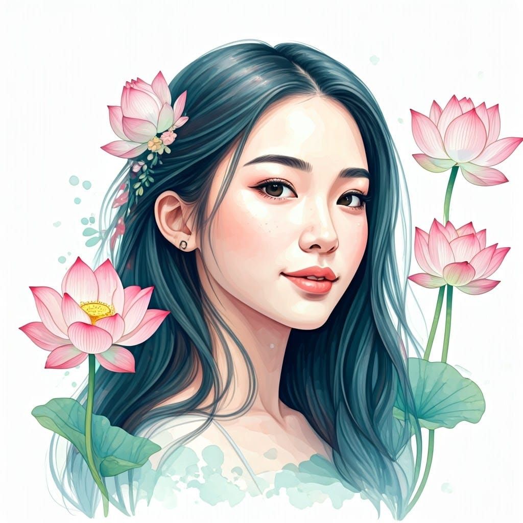 Whimsical Asian Beauty in Watercolour Dreamscapes