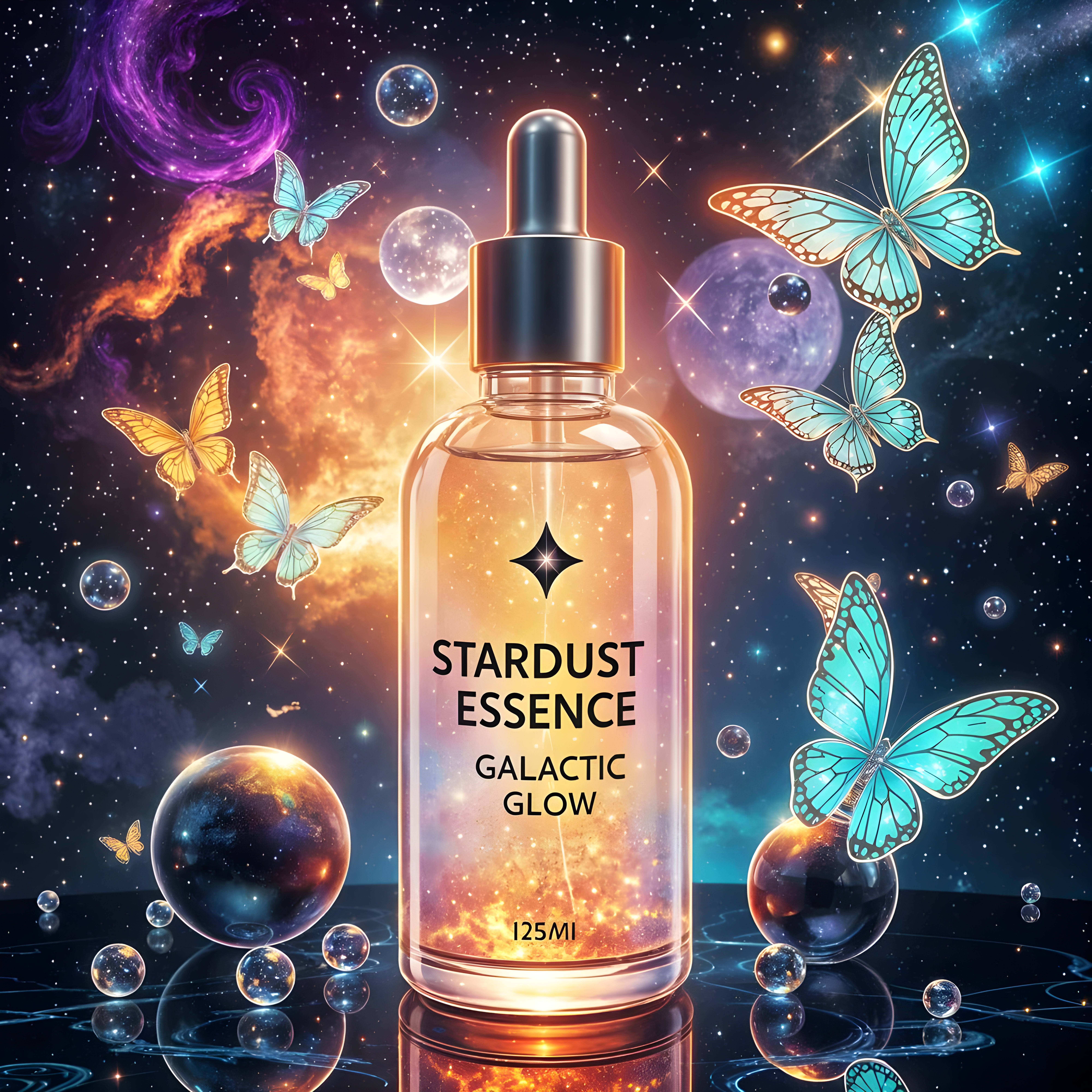beauty elixir - labeled ‘Stardust Essence – Galactic Glow’   by @TheAlchemist