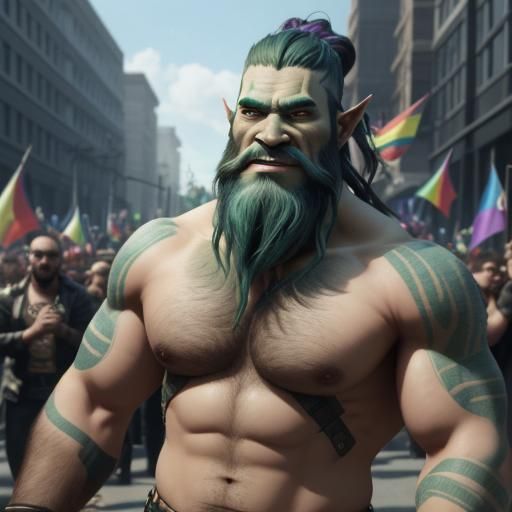 Orc/Merfolk hybrid (Also at a Pride Parade)