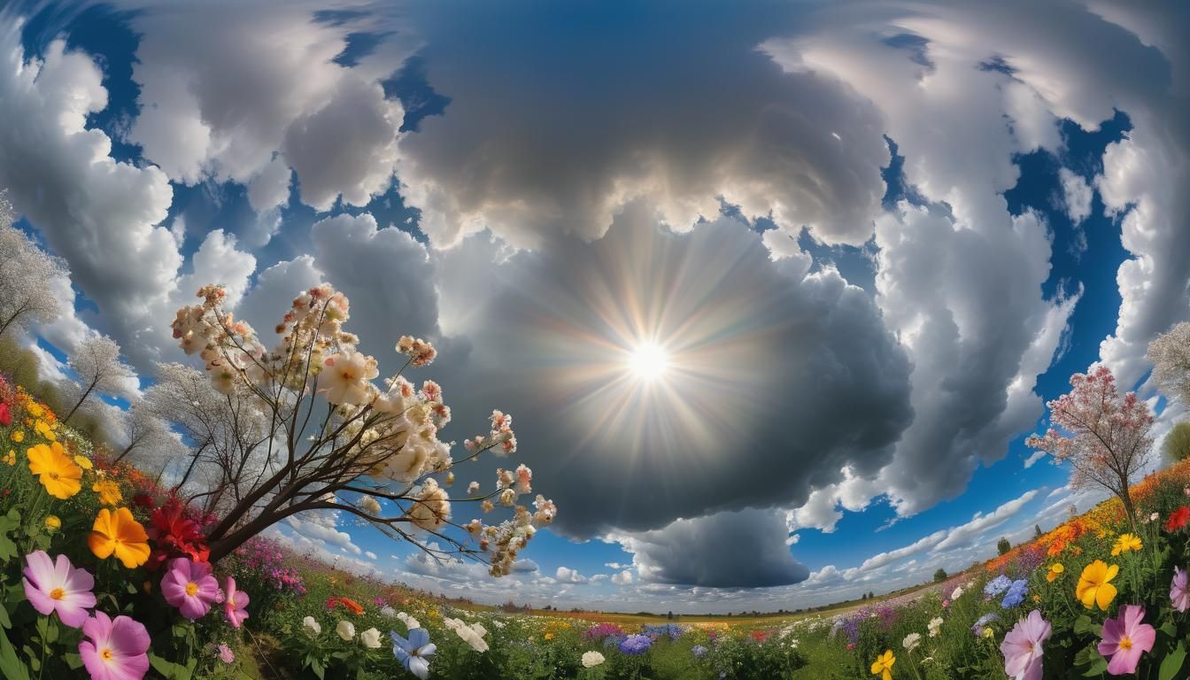 Billowing clouds dominate and fill the sky in this 360-degre...