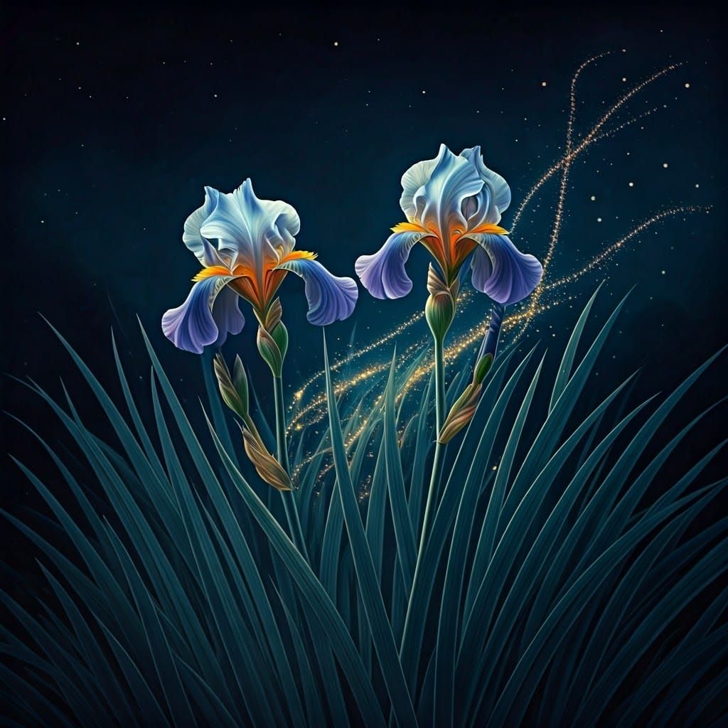 Ethereal Moonlit Blooms Dancing Under Starry Night Sky