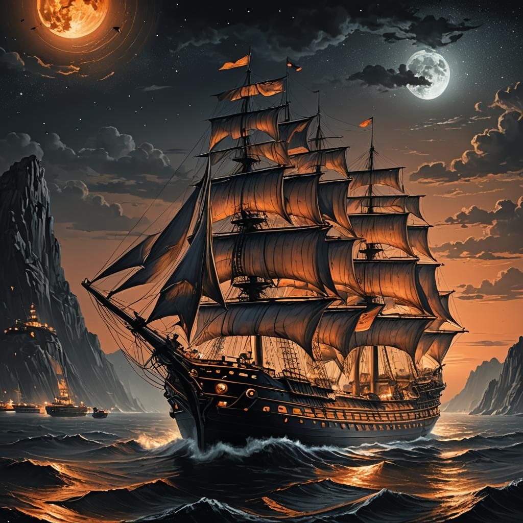 Ship sailing at night  by @Kiki