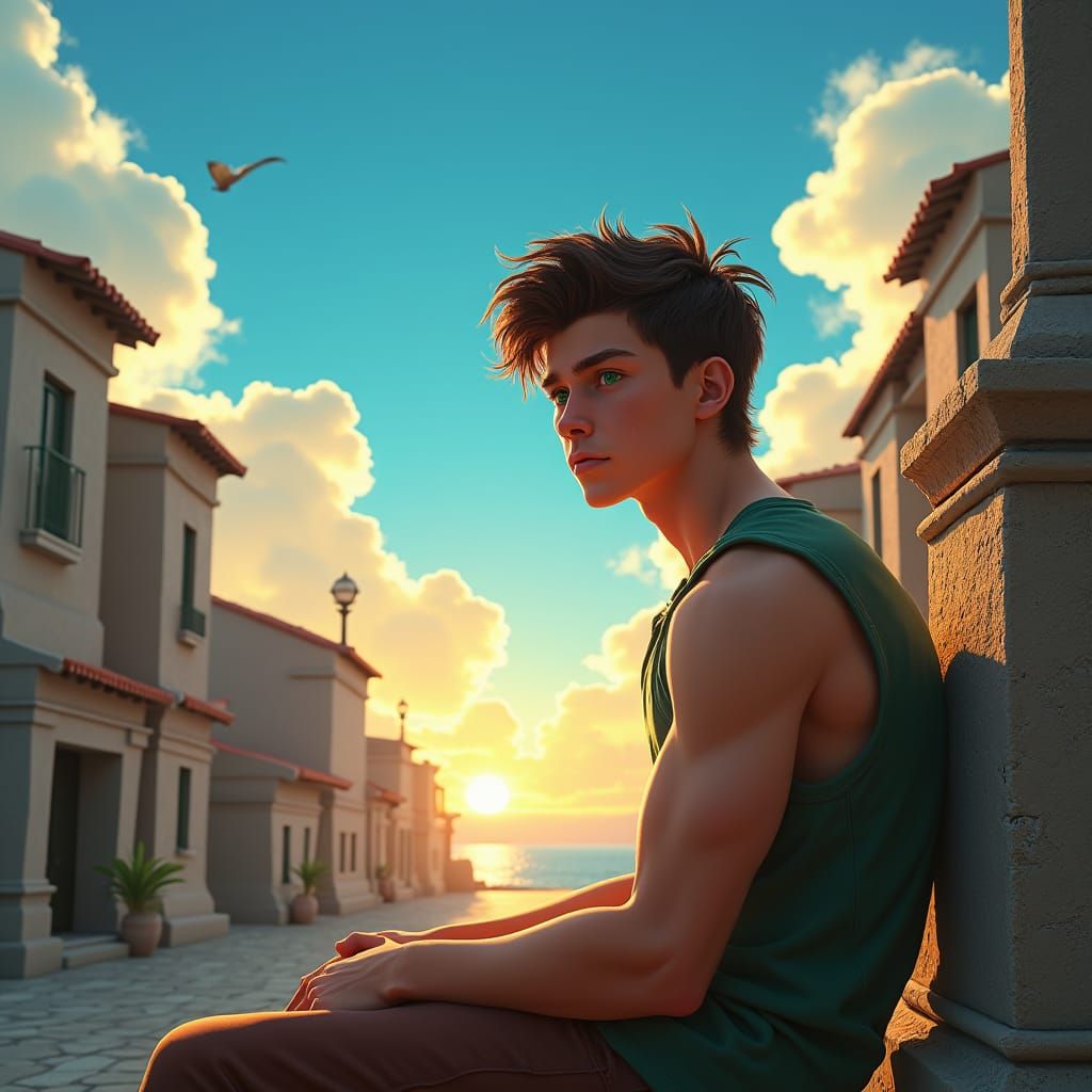 Emerald Eyes: Young Man in Fantasy Concept Art