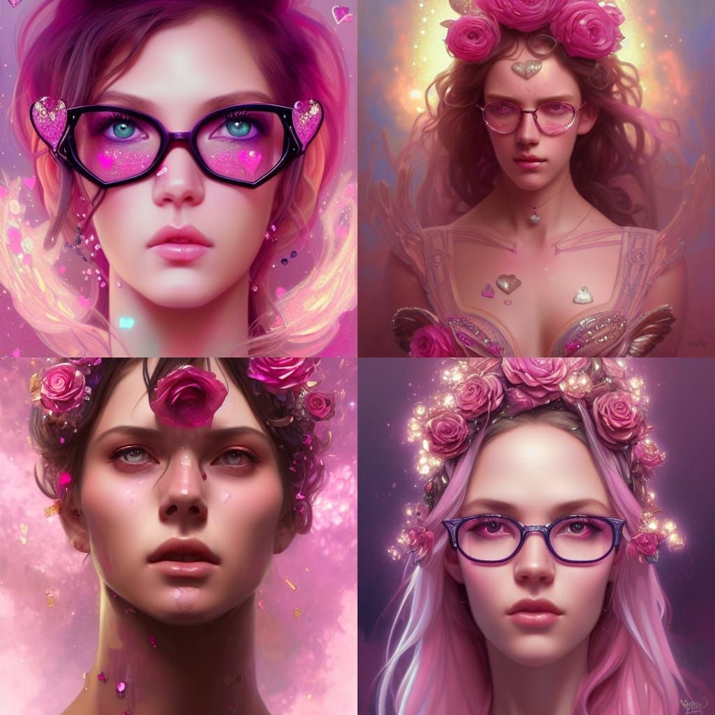 Pink love goddess, beautiful crystals and glitter hearts, "R...