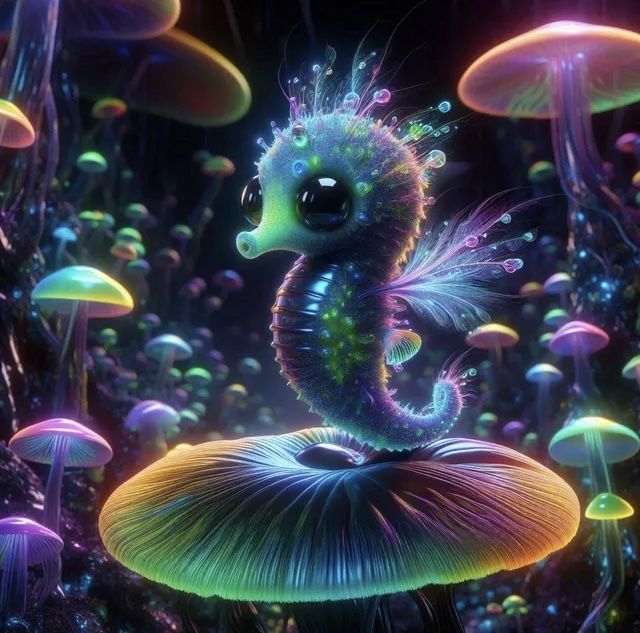 Teeny Tiny Rainbow Fluffy Seahorse