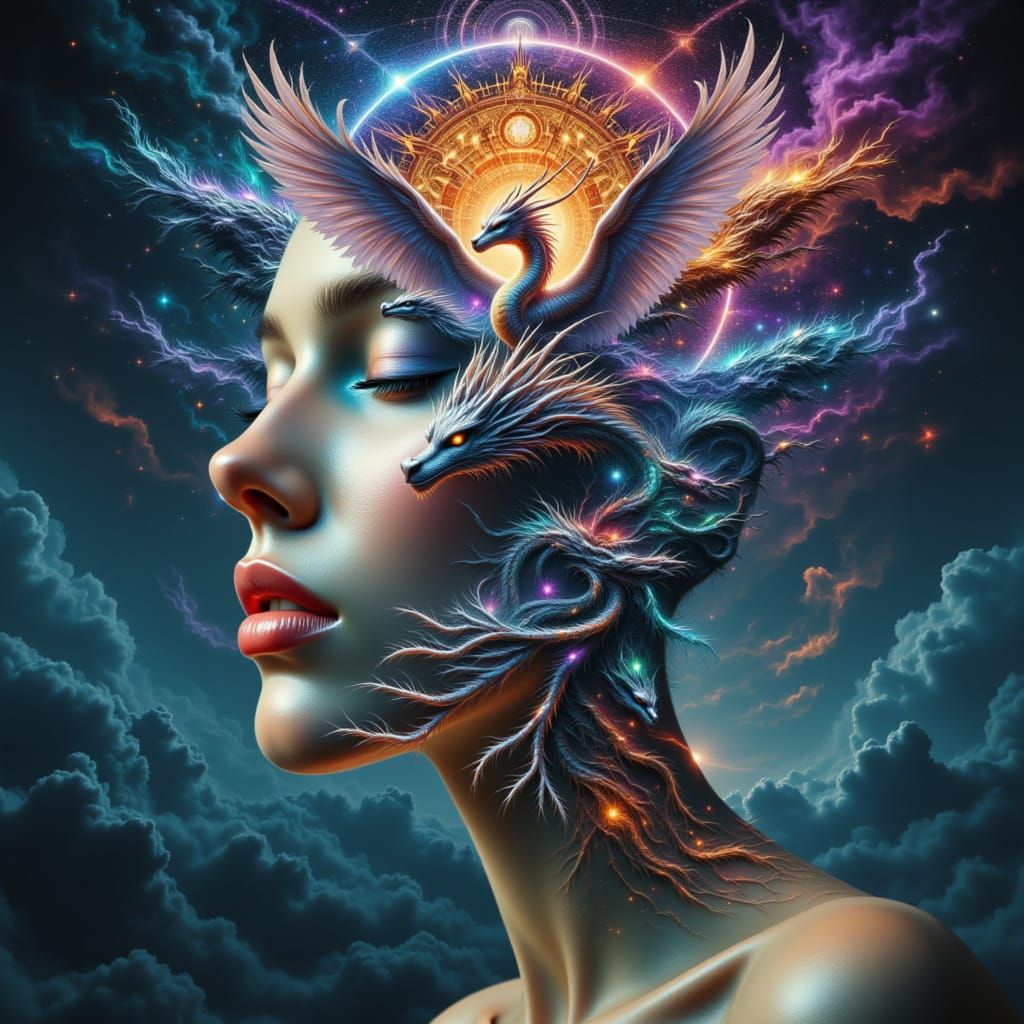 <lora:Triple Layer Effect:1.0> a triple layer portrait of a tree of life, wings, dragons, each image overlapping the other, stunning details...