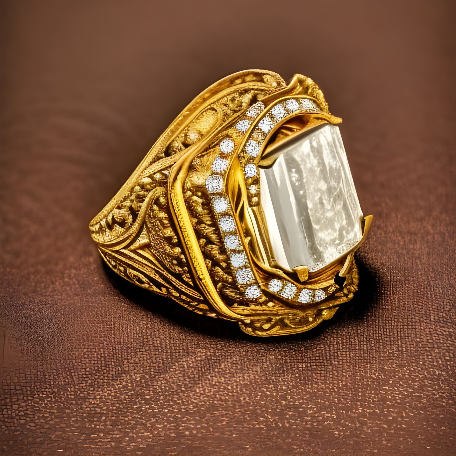 gold, ornate ring with a gem  by @Mila K