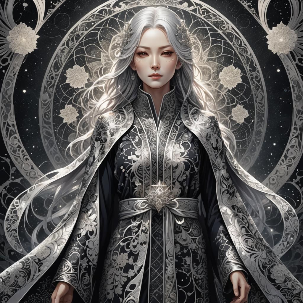 Mystical Anime Woman in Ornate Robe