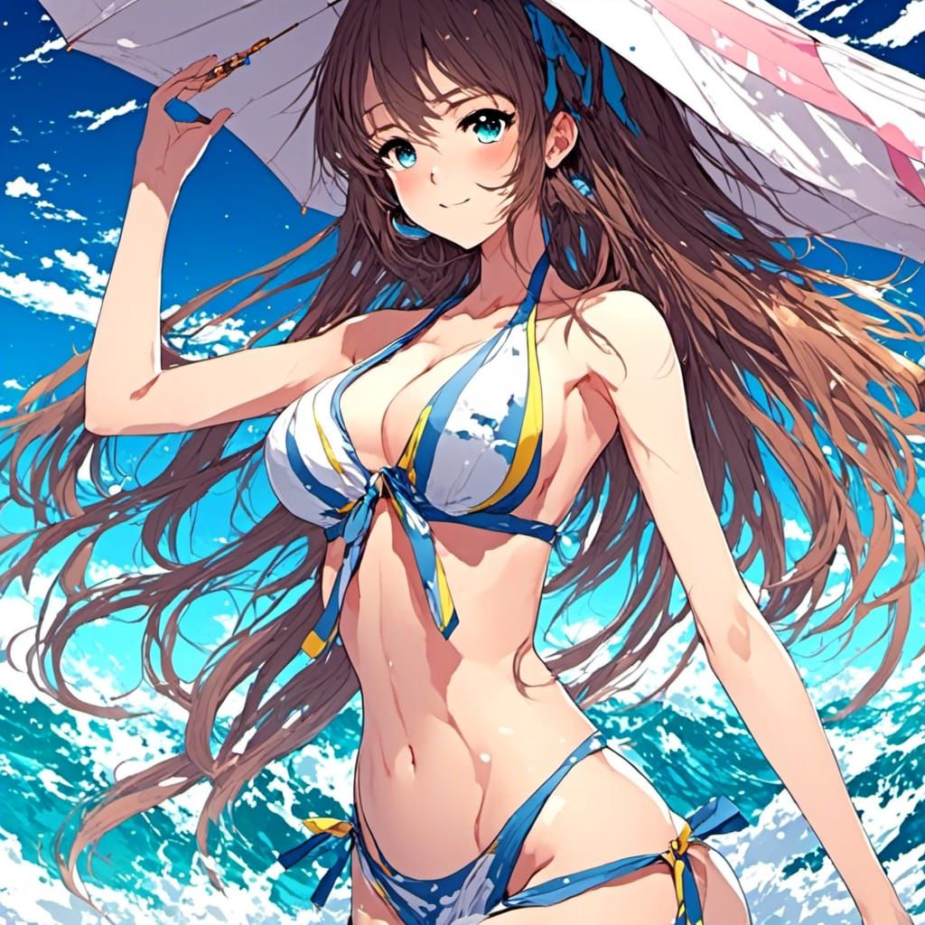 A hot anime girl in a bikini - AI Generated Artwork - NightCafe Creator