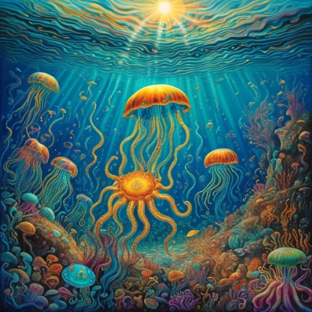 <lora:Alien Ocean:1.0> Underwater sun pointillism 