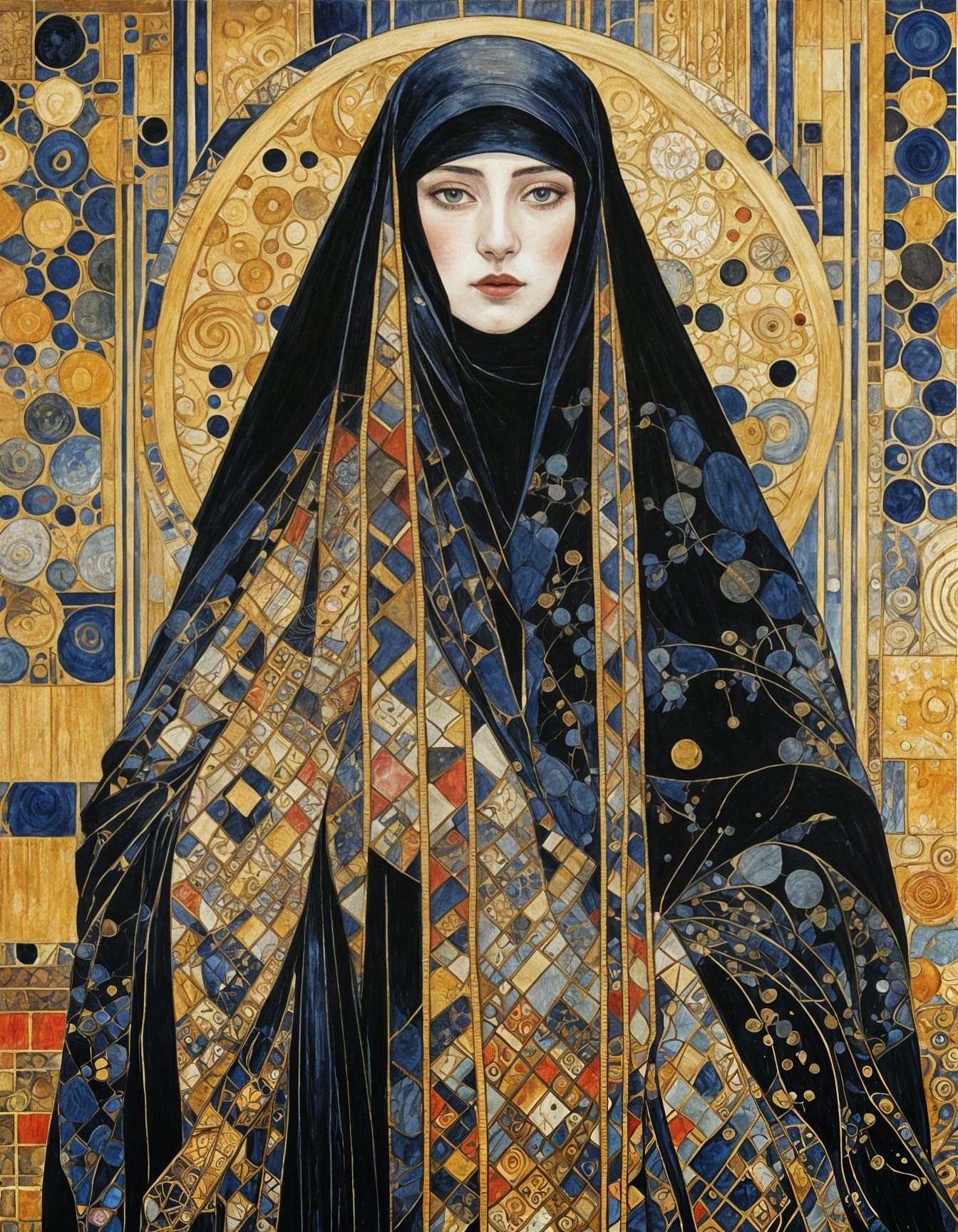 Woman portrait in jasper and spinel