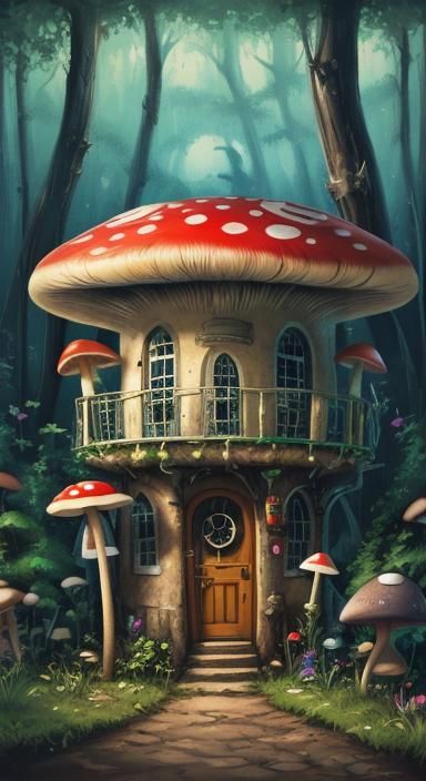 Mushroom House, 8k  resolution, upscaled for detailed pixels...
