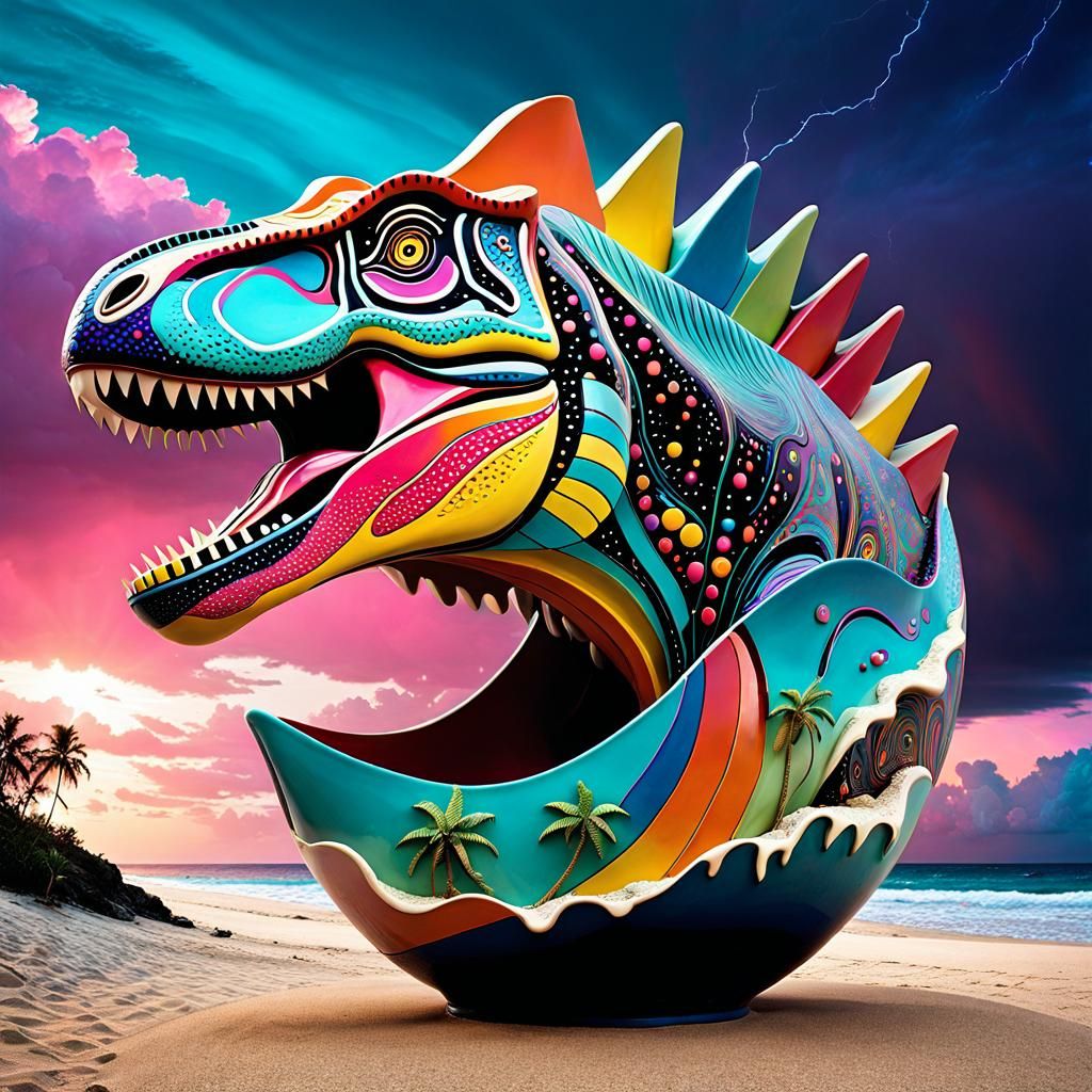 Modernist Colorful T-Rex Pottery  🏺🌴🦖 🌈