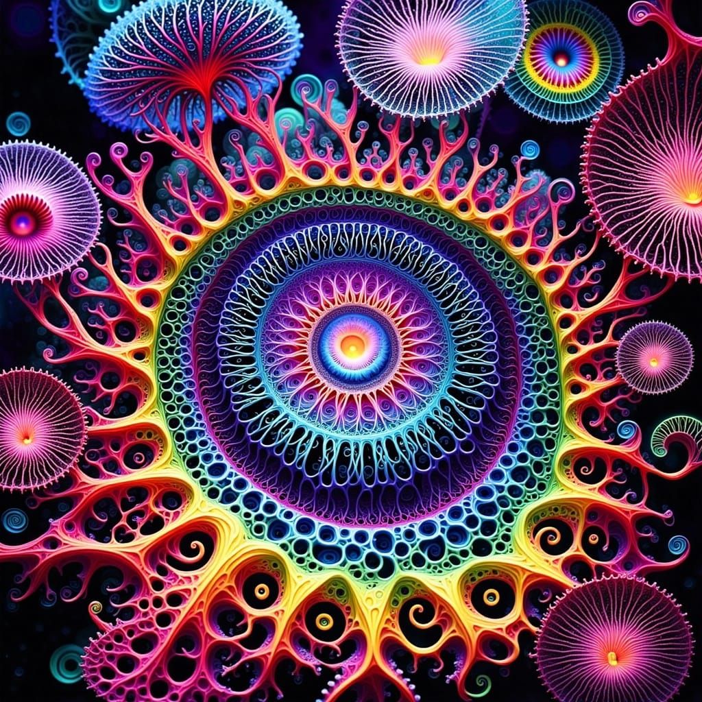 <lora:Intricacy Vibe:1.0> 3D INFINITE DEPTH ALIEN LANDSCAPE MAGNIFICENT EXQUISITELY BEAUTIFUL BRIGHTEST FRACTAL WEBS NETS STRING CRACKLE psy...