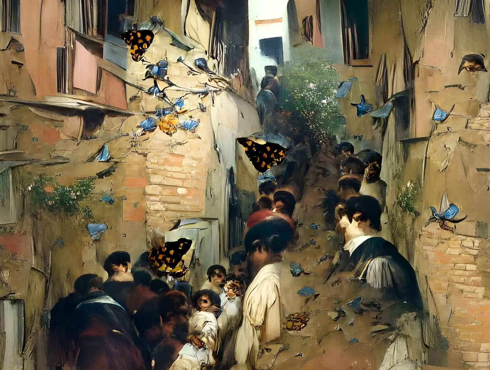 butterflies in a crowded alleyway, 1883 Telemaco Signorini