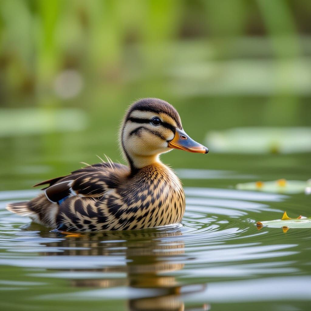 A Small Duckling by a Pond