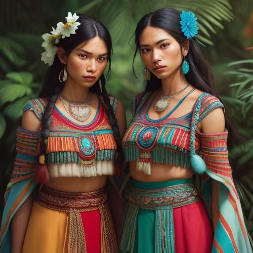 lowland Maya sisters in native dress