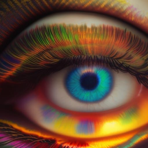 colorful female eye, flame, photorealistic, centered, symmet...