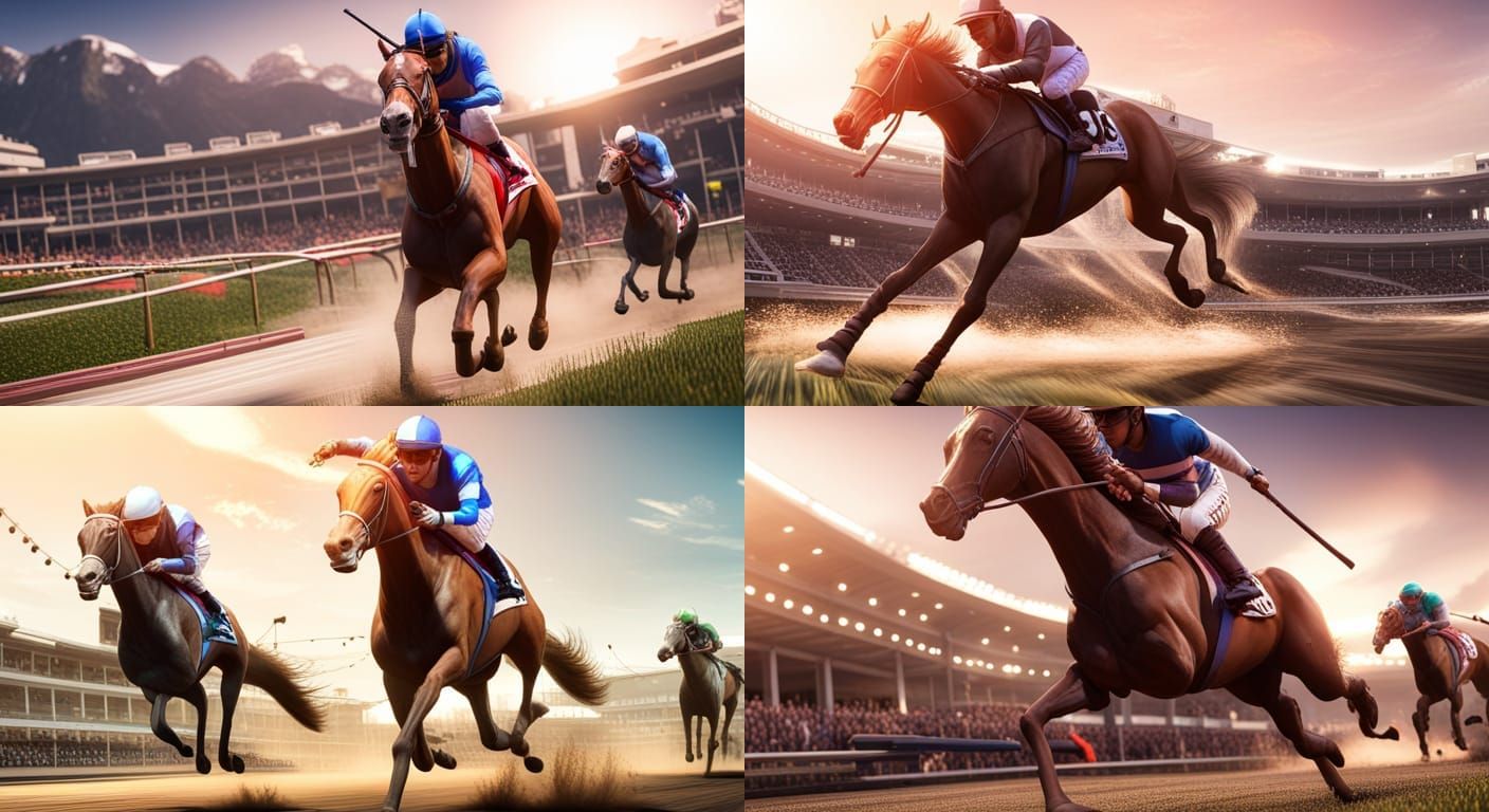 "Horse Racing, 3D Game Cinematic Feel, Epic 3D Videogame Graphics
