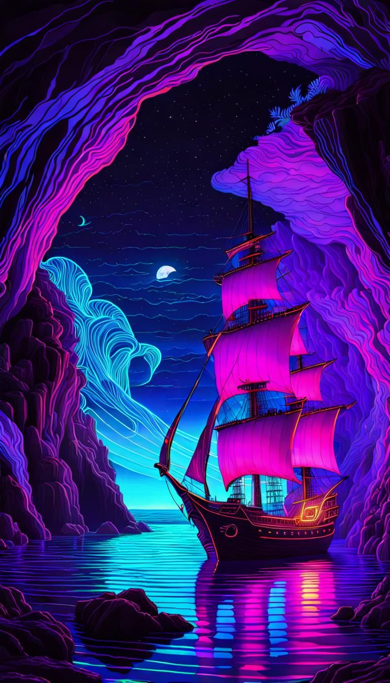 Pirate ship in black light  by @proofman