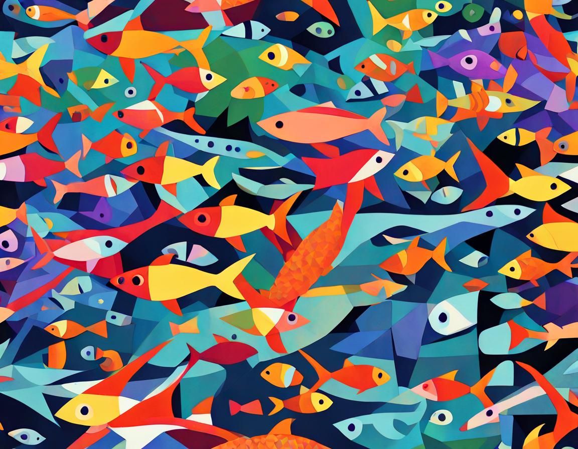 a seamless pattern of tiny fishes of different colors and shapes ...