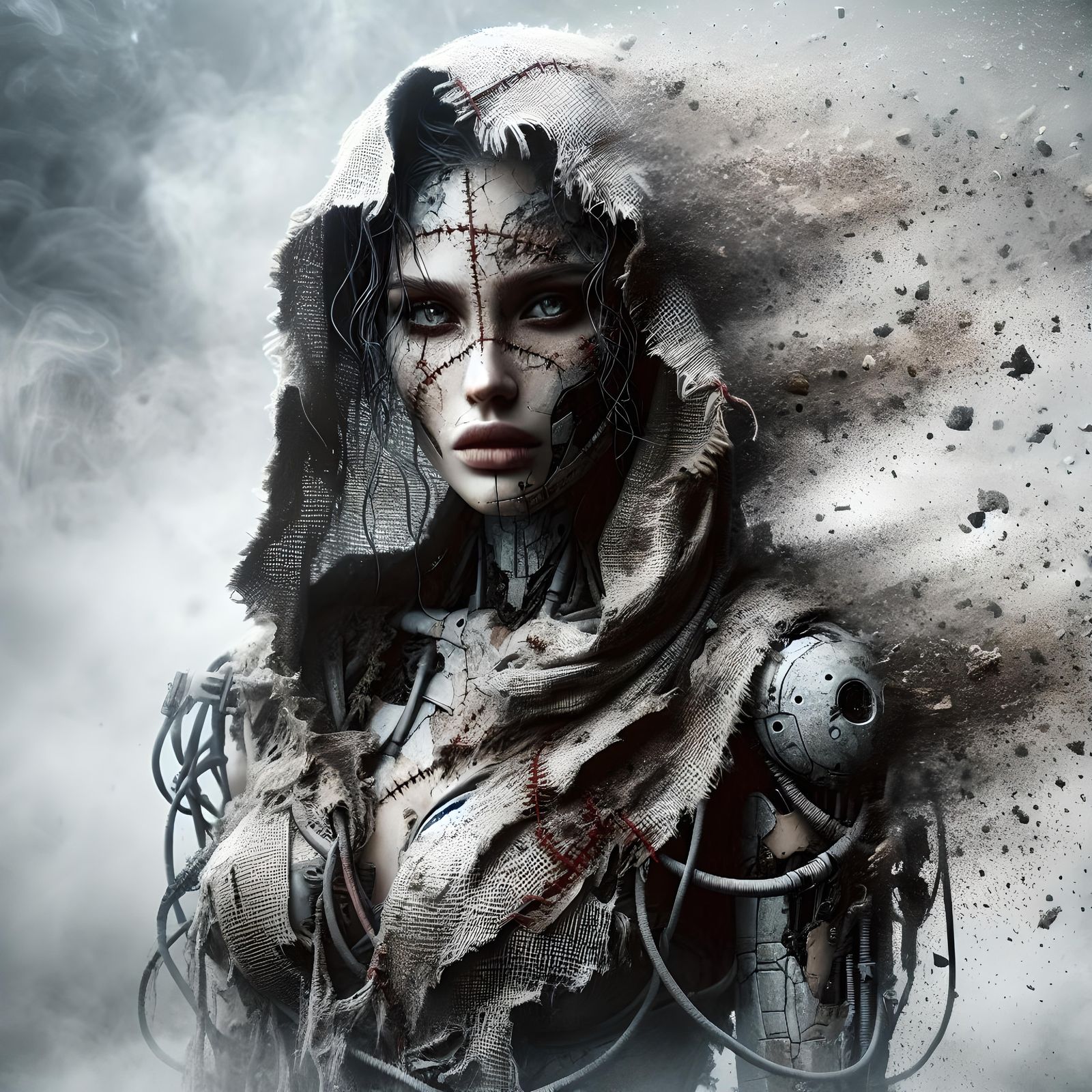 Beneath the red stitches - cyborg edition…  by @HippiNinjaPirate