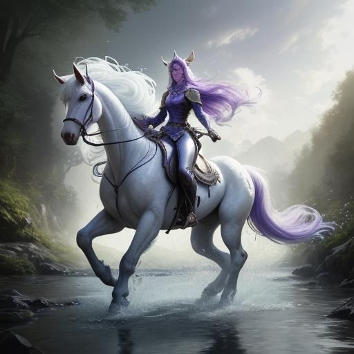 hyper realistic cute fluffy white  kelpie-horse with long pu...