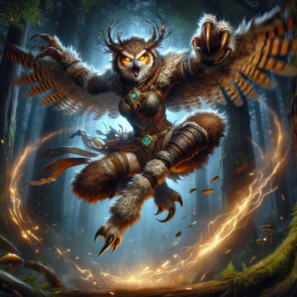 Nightsong Druid shapeshifting into an Owlbear