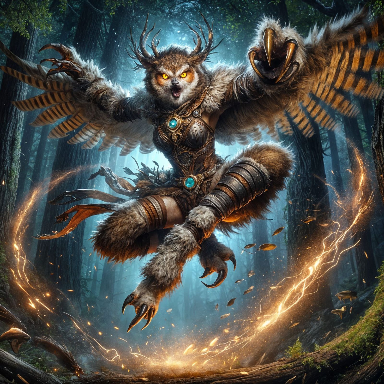 Nightsong Druid shapeshifting into an Owlbear