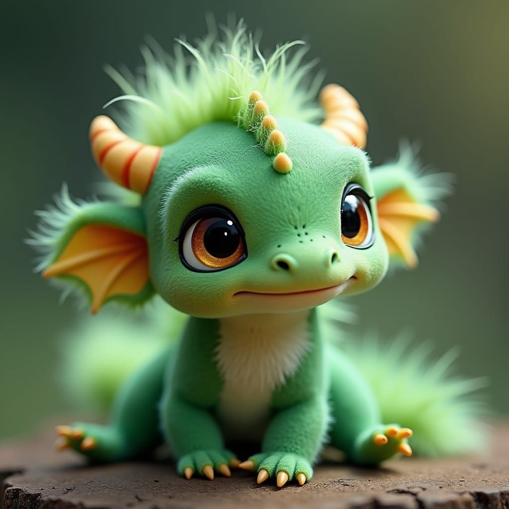 Adorable Green Baby Dragon with Soulful Eyes